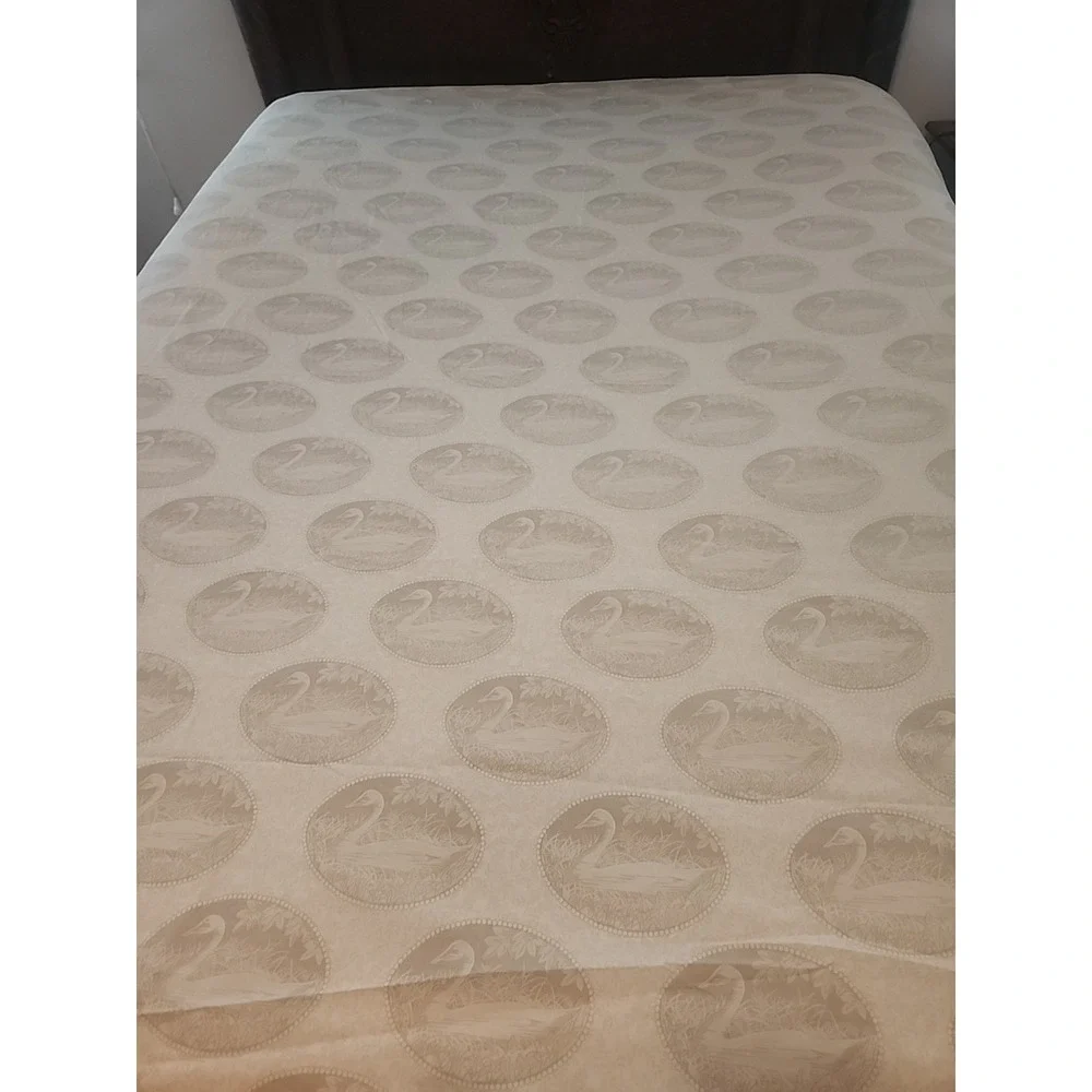 French Country Cottagecore Tan Cream Swan Bird Toile Reversible Duvet Cover FULL